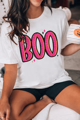 White BOO Crew Neck Graphic T Shirt Graphic Tees JT's Designer Fashion