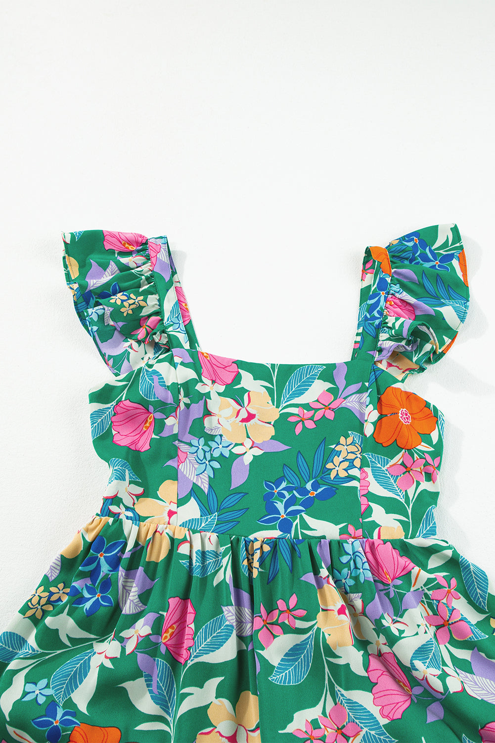 Green Floral Print Sleeveless Ruffle Tiered Maxi Dress Floral Dresses JT's Designer Fashion
