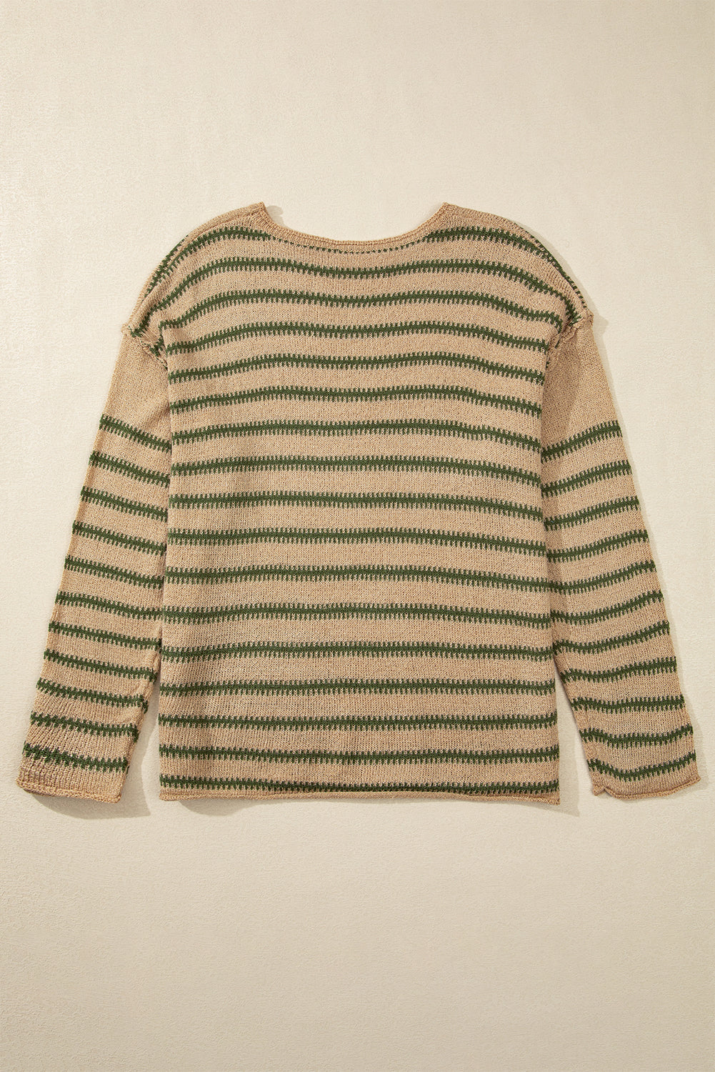Khaki Stripe Drop Shoulder Casual Sweater Sweaters JT's Designer Fashion