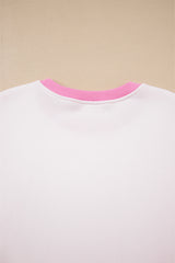 Strawberry Pink Color Block Pullover and Lace-up Elastic Waist Shorts Set Short Sets JT's Designer Fashion