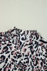 Black Leopard Print Buttoned Front 3/4 Sleeve Tiered Ruffled Hem Dress Mini Dresses JT's Designer Fashion