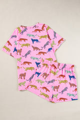 Pink Flower Print Short Sleeve High Waist Two Piece Shorts Set Short Sets JT's Designer Fashion