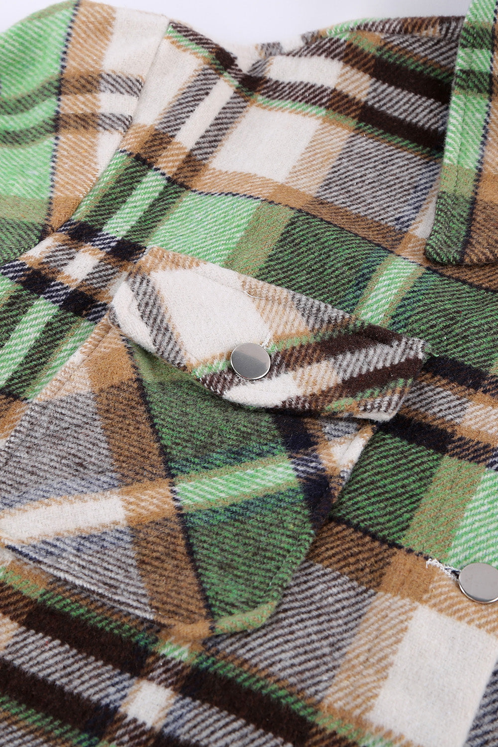 Green Geometric Plaid Print Pocketed Shacket Plaid Shackets JT's Designer Fashion