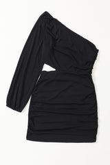 Black Asymmetric One Shoulder Cutout Bodycon Dress Bodycon Dresses JT's Designer Fashion