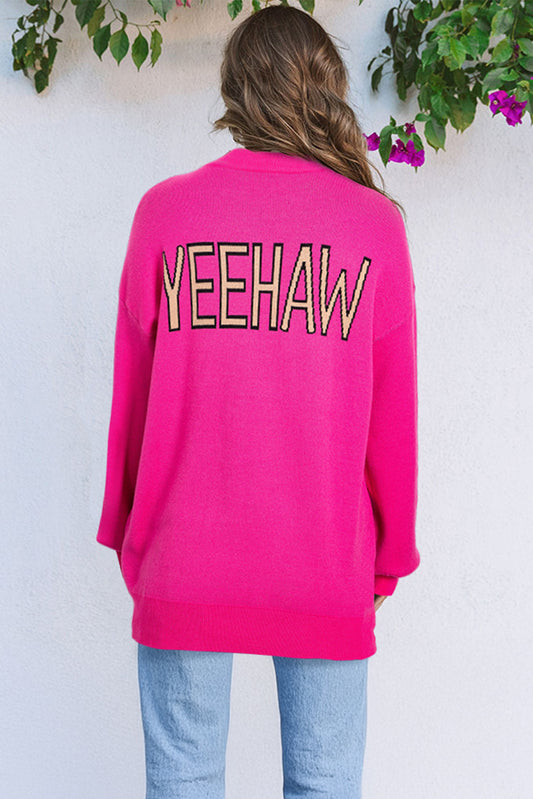 Rose Red YEEHAW Cowboy Hat Drop Shoulder Oversized Sweater Sweaters JT's Designer Fashion