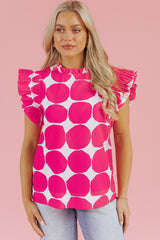 Rose Bubblegum Pattern Frilled Collar Flutter Sleeve Top Blouses & Shirts JT's Designer Fashion