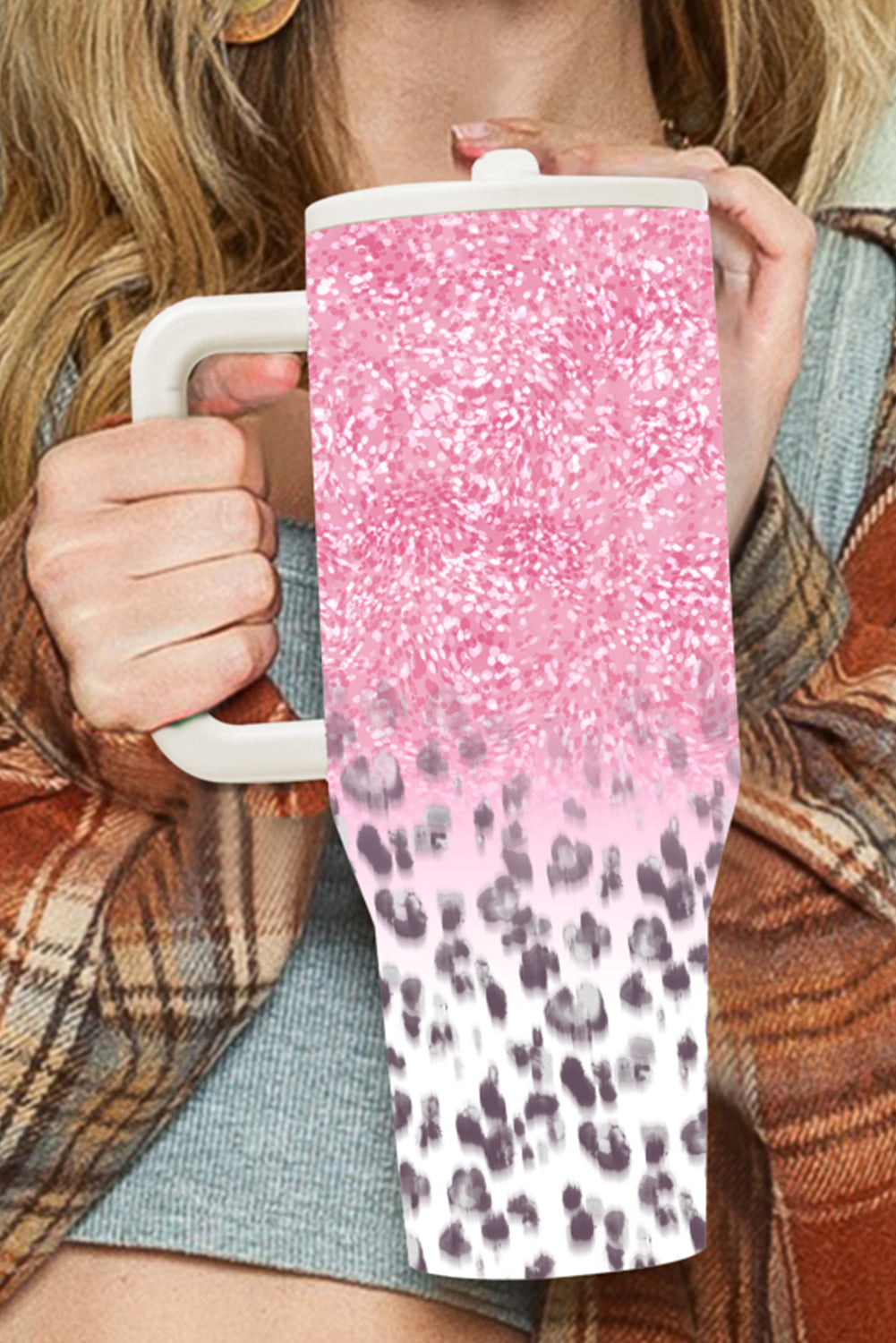Pink Leopard Gradient 40oz Stainless Steel Thermos Travel Cup Tumblers JT's Designer Fashion