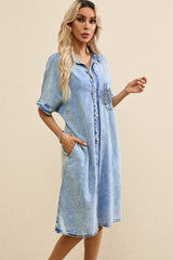 Light Blue Loose Medium Wash Short Sleeve Shirt Chambray Dress Dresses JT's Designer Fashion