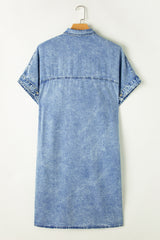 Light Blue Loose Medium Wash Short Sleeve Shirt Chambray Dress Dresses JT's Designer Fashion
