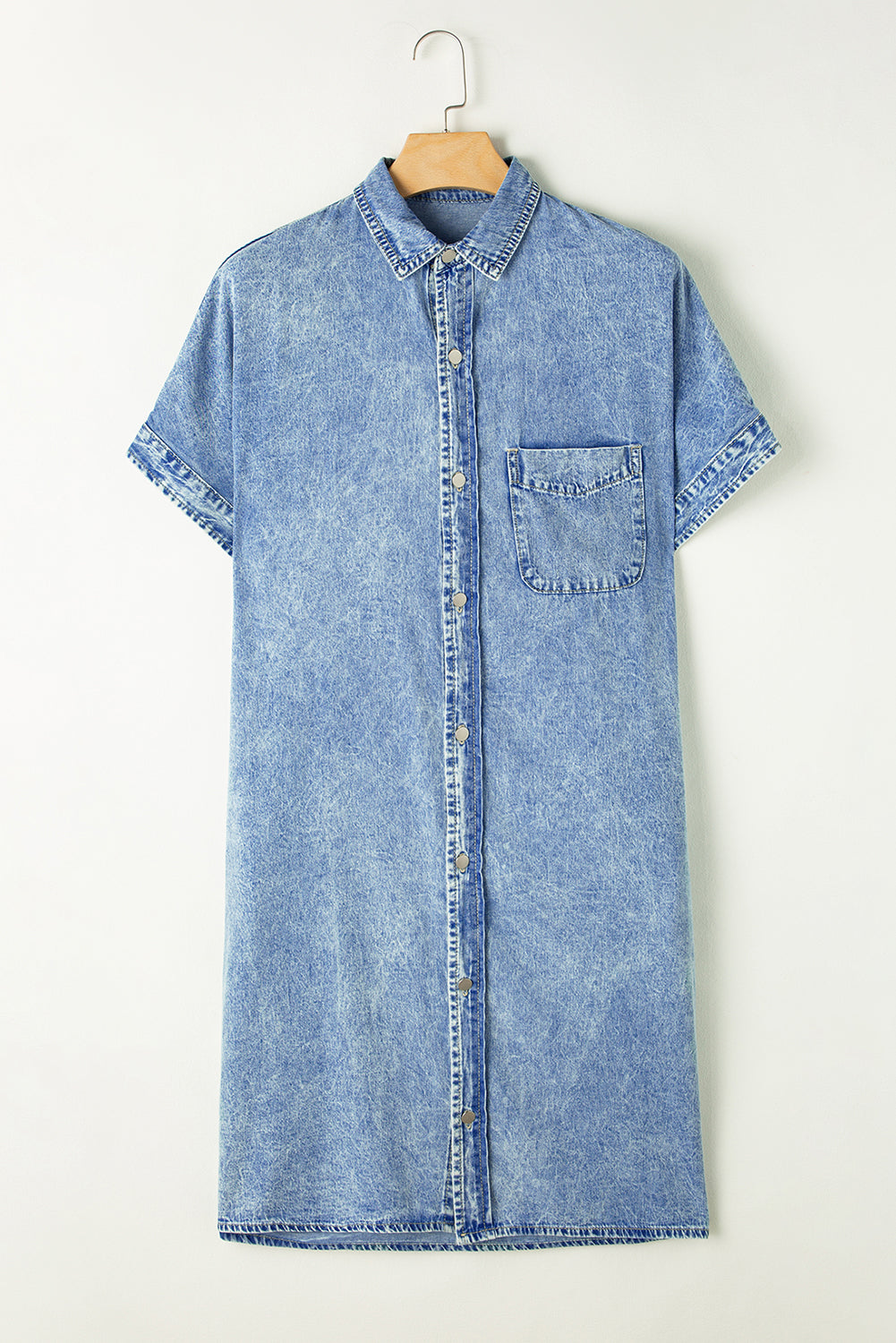 Light Blue Loose Medium Wash Short Sleeve Shirt Chambray Dress Dresses JT's Designer Fashion