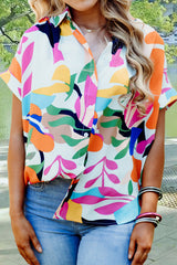 Printed Collared Neck Short Sleeve Shirt Blouses & Shirts JT's Designer Fashion