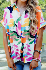 Printed Collared Neck Short Sleeve Shirt Blouses & Shirts JT's Designer Fashion