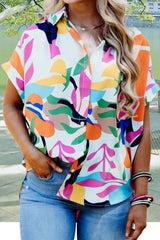 Printed Collared Neck Short Sleeve Shirt Floral Blouses & Shirts JT's Designer Fashion