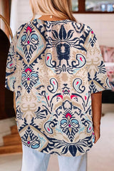 Printed Notched Half Sleeve Blouse Blouses & Shirts JT's Designer Fashion