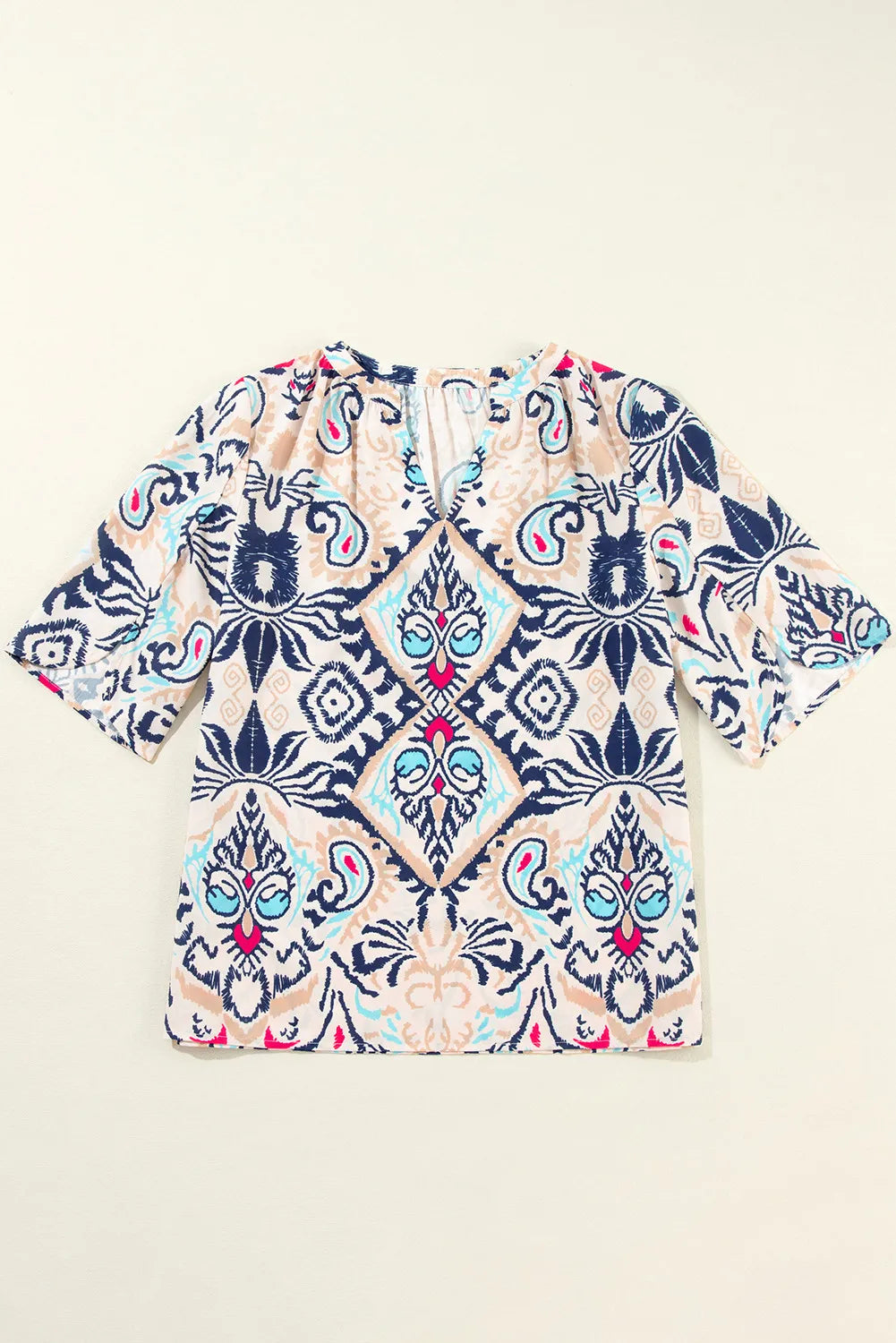 Printed Notched Half Sleeve Blouse Blouses & Shirts JT's Designer Fashion