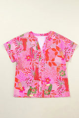 Printed Notched Short Sleeve Top Blouses & Shirts JT's Designer Fashion