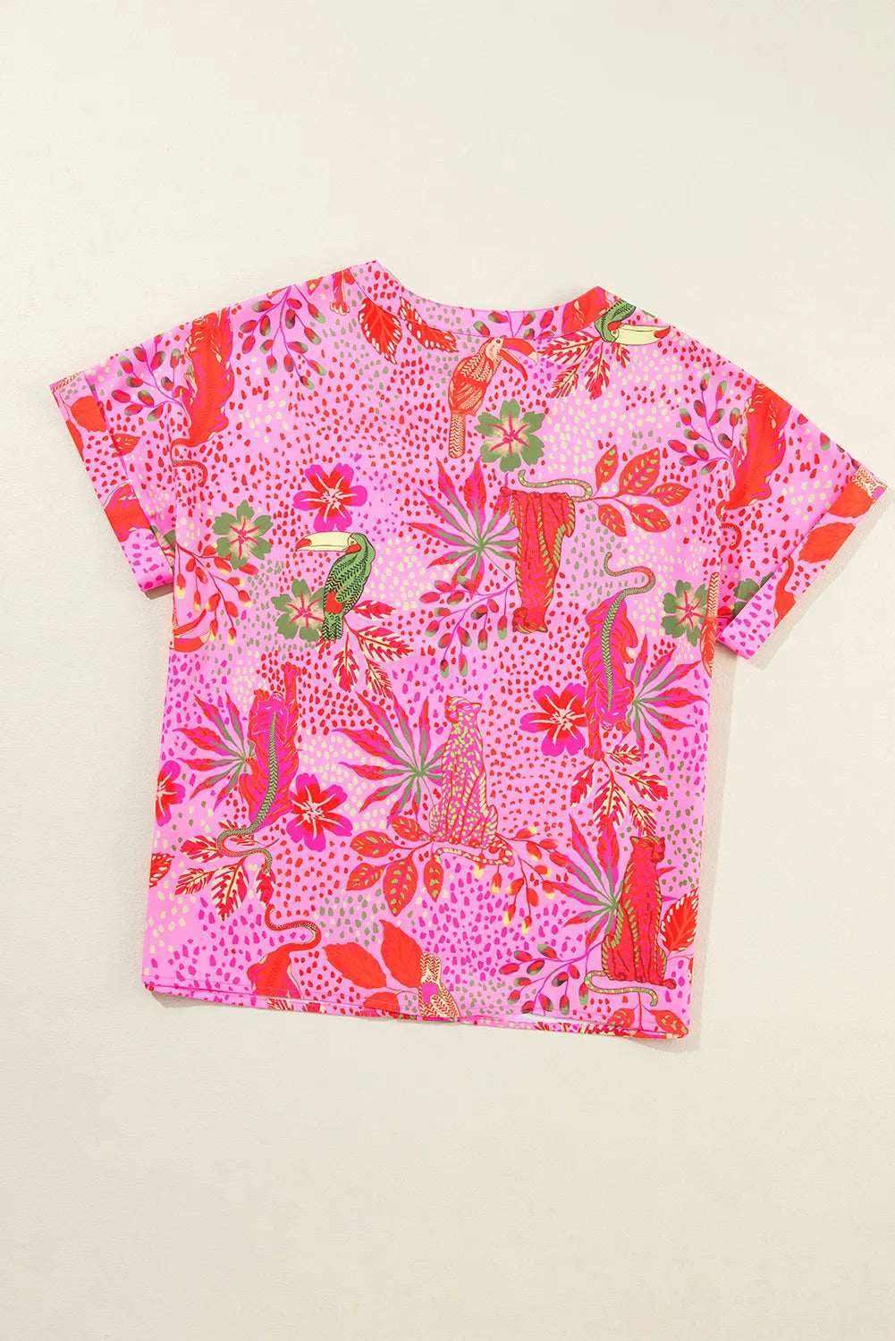 Printed Notched Short Sleeve Top Blouses & Shirts JT's Designer Fashion