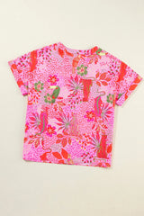 Printed Notched Short Sleeve Top Blouses & Shirts JT's Designer Fashion