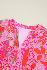 Printed Notched Short Sleeve Top Blouses & Shirts JT's Designer Fashion