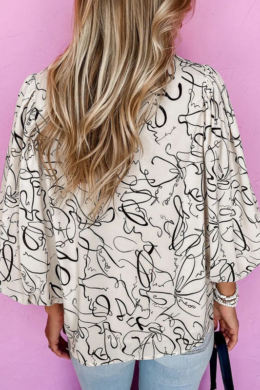 Printed Round Neck Three-Quarter Sleeve Blouse Blouses & Shirts JT's Designer Fashion