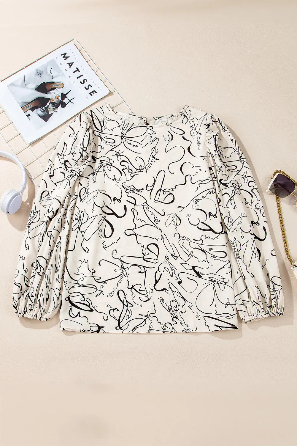 Printed Round Neck Three-Quarter Sleeve Blouse Blouses & Shirts JT's Designer Fashion