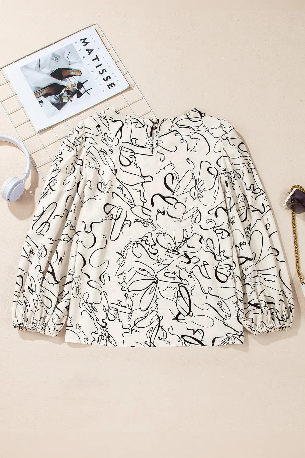Printed Round Neck Three-Quarter Sleeve Blouse Blouses & Shirts JT's Designer Fashion