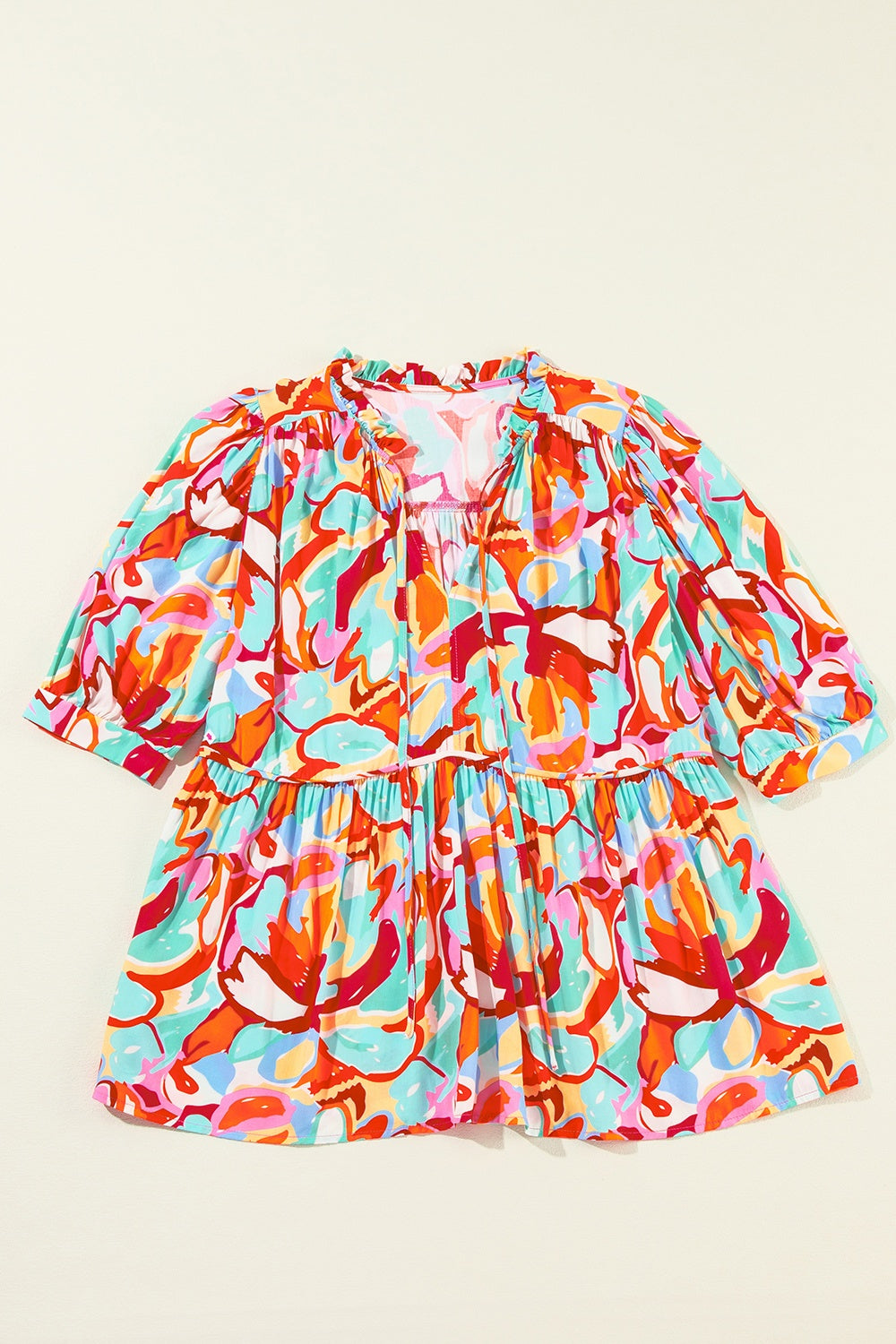Printed Tie Neck Half Sleeve Blouse Blouses & Shirts JT's Designer Fashion