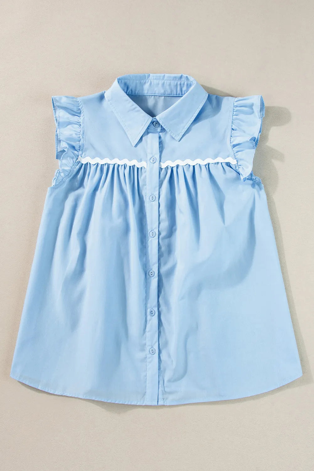Ruffled Collared Neck Cap Sleeve Shirt Blouses & Shirts JT's Designer Fashion