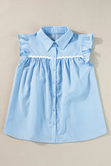Ruffled Collared Neck Cap Sleeve Shirt Blouses & Shirts JT's Designer Fashion
