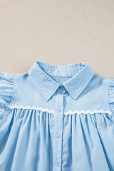 Ruffled Collared Neck Cap Sleeve Shirt Blouses & Shirts JT's Designer Fashion