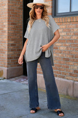 Slit Round Neck Short Sleeve Knit Top Blouses & Shirts JT's Designer Fashion