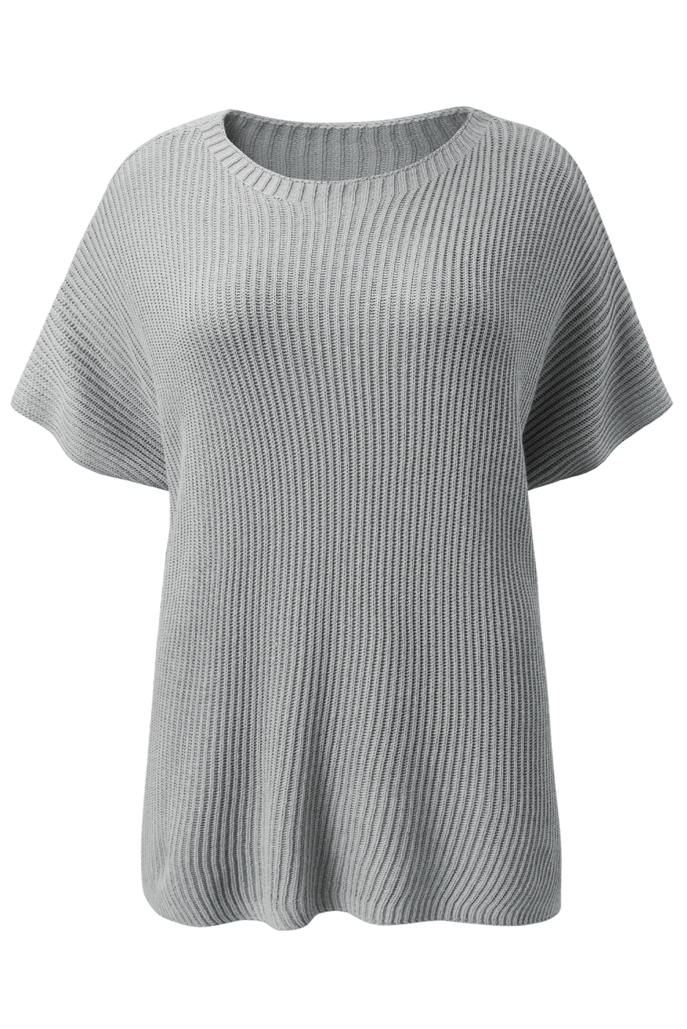 Slit Round Neck Short Sleeve Knit Top Blouses & Shirts JT's Designer Fashion