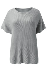 Slit Round Neck Short Sleeve Knit Top Blouses & Shirts JT's Designer Fashion