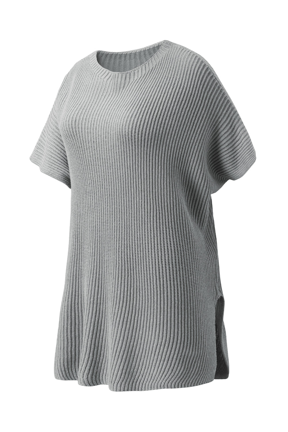 Slit Round Neck Short Sleeve Knit Top Blouses & Shirts JT's Designer Fashion