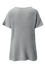Slit Round Neck Short Sleeve Knit Top Blouses & Shirts JT's Designer Fashion