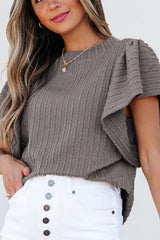 Textured Round Neck Flounce Sleeve Blouse Blouses & Shirts JT's Designer Fashion