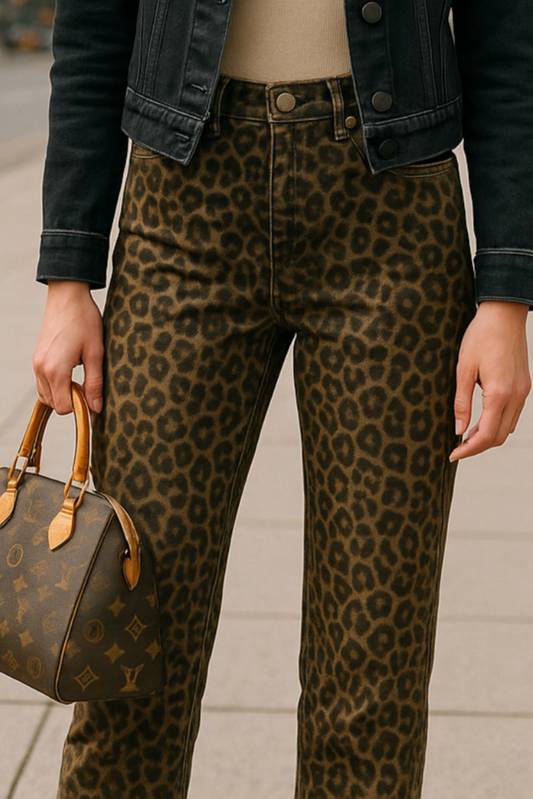 Fierce & Flawless Leopard Print Oversized Jeans – Bold Statement Denim Jeans JT's Designer Fashion