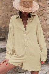 Half Button Shirt Collar Long Sleeve Loose Romper Jumpsuits & Rompers JT's Designer Fashion