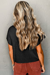Black Patch Pocket Ribbed Knit Short Sleeve Sweater Sweaters & Cardigans JT's Designer Fashion