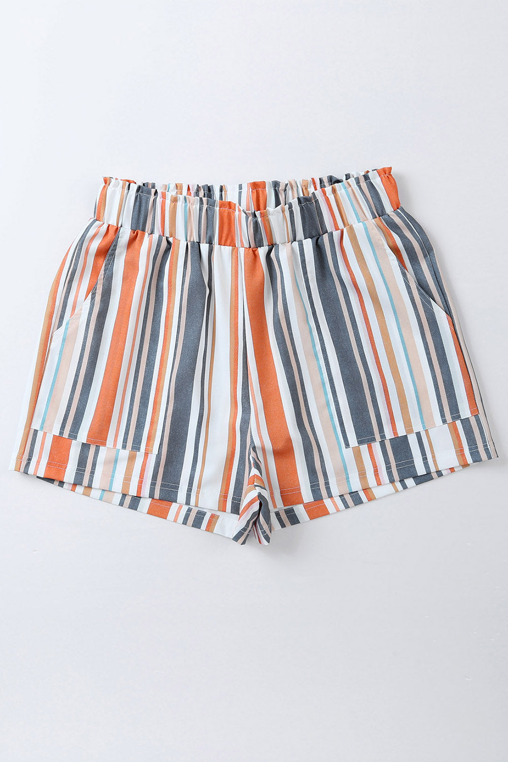 Stripe Vintage Washed Elastic Frill Waist Casual Shorts Casual Shorts JT's Designer Fashion
