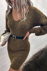 Green V Neck Bodycon Sweater Dress Sweaters & Cardigans JT's Designer Fashion
