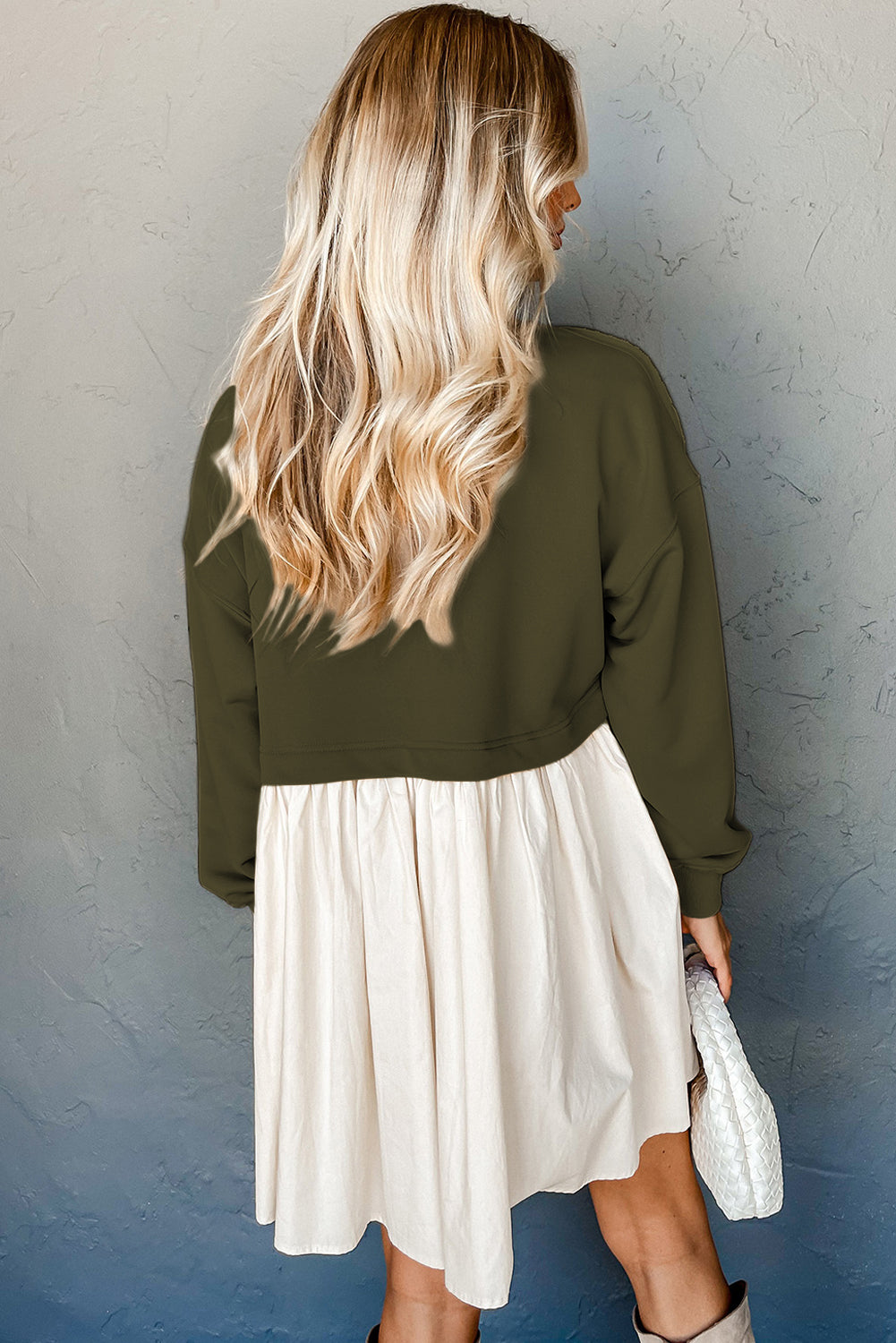Jungle Green Sweatshirt Poplin 2-in-1 Mini Dress Dresses JT's Designer Fashion