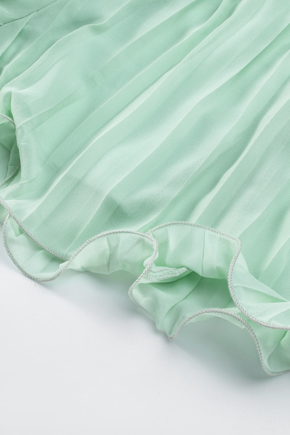 Green Pleated Ruffled Tie Waist Buttons V Neck Romper Jumpsuits & Rompers JT's Designer Fashion