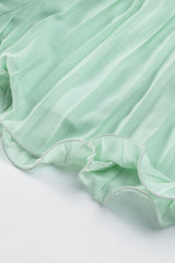 Green Pleated Ruffled Tie Waist Buttons V Neck Romper Jumpsuits & Rompers JT's Designer Fashion