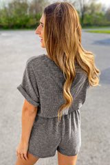 Gray Ribbed Elastic Waist Romper Jumpsuits & Rompers JT's Designer Fashion