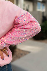 Pink Plus Size Sequin Sleeve Drop Shoulder Sweatshirt Plus Size JT's Designer Fashion