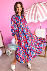 Multicolor-2 Abstract Geometric Print Long Sleeve High Waist Dress Dresses JT's Designer Fashion
