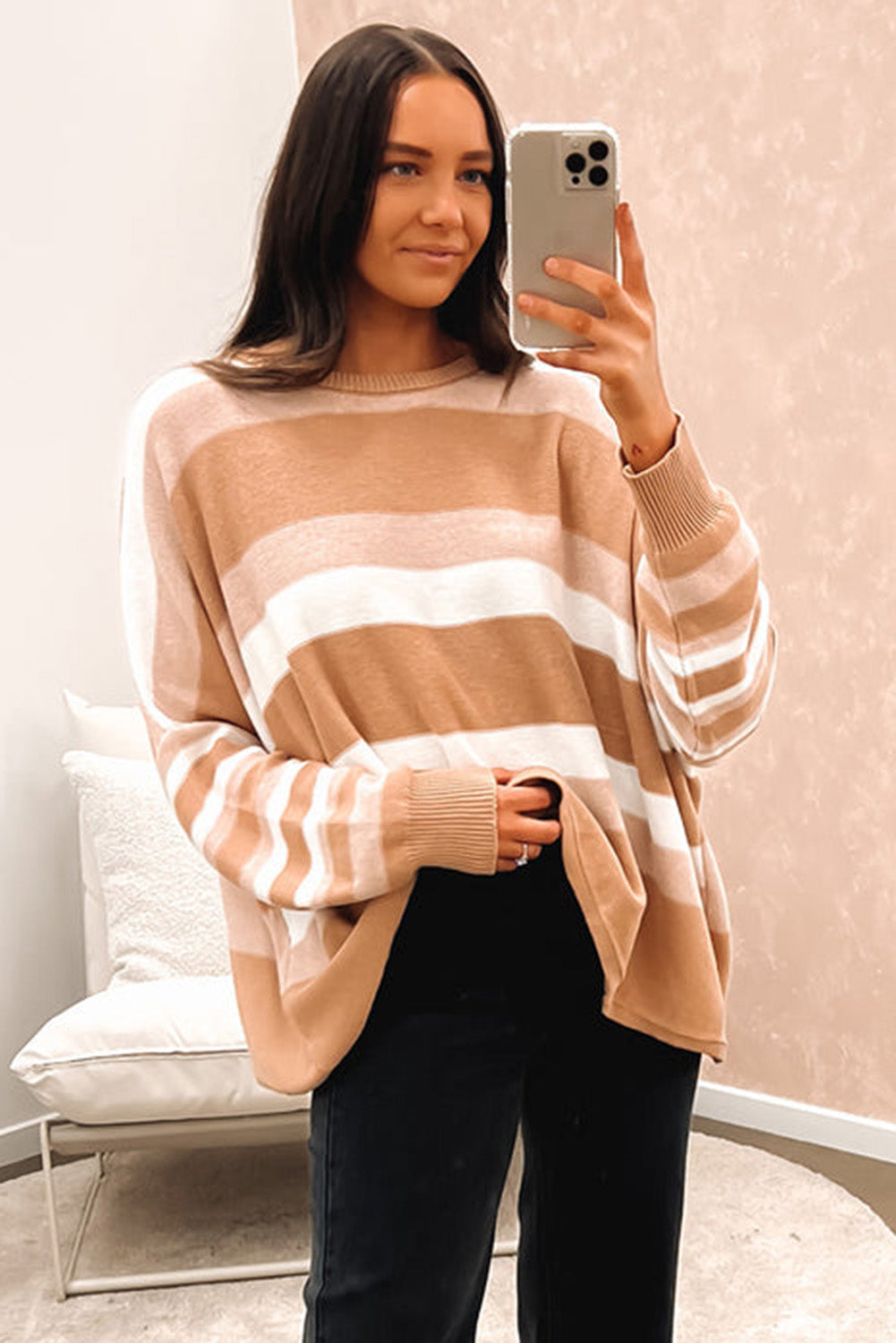 Multicolour Striped Knit Drop Shoulder Loose Sweater Sweaters & Cardigans JT's Designer Fashion