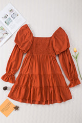 Brown Boho Solid Shirred Ruffle Mini Dress Mini Dresses JT's Designer Fashion