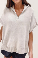 Light Grey Quarter Zip Short Batwing Sleeve Sweater Sweaters & Cardigans JT's Designer Fashion